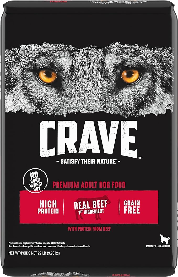 CRAVE Grain Free High Protein Adult Dry Dog Food, Beef, 22 lb. Bag