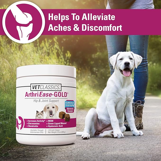 Vet Classics ArthriEASE-Gold Advanced Joint Support for Dogs, Cats, – Supports Pet Flexibility, Discomfort – Helps Improve Dog Joint Movement, Cat Cartilage Health - Includes Antioxidants – 120 Ct.