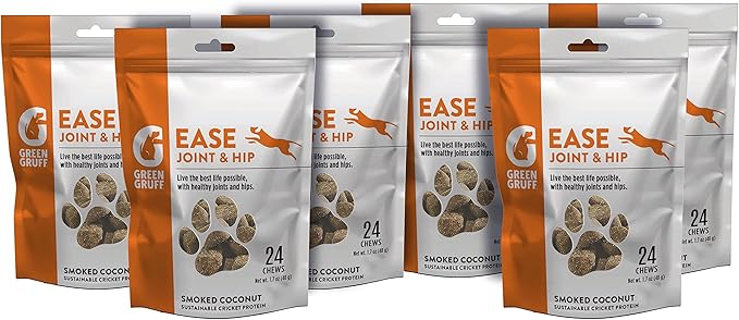 Green Gruff Hip & Joint Supplement for Dogs- Organic Arthritis Supplement w/Glucosamine, MSM, Turmeric - Made in USA - Joint Mobility, Reduced Inflammation, Arthritis Pain Relief - (6 pack, 144 chews)