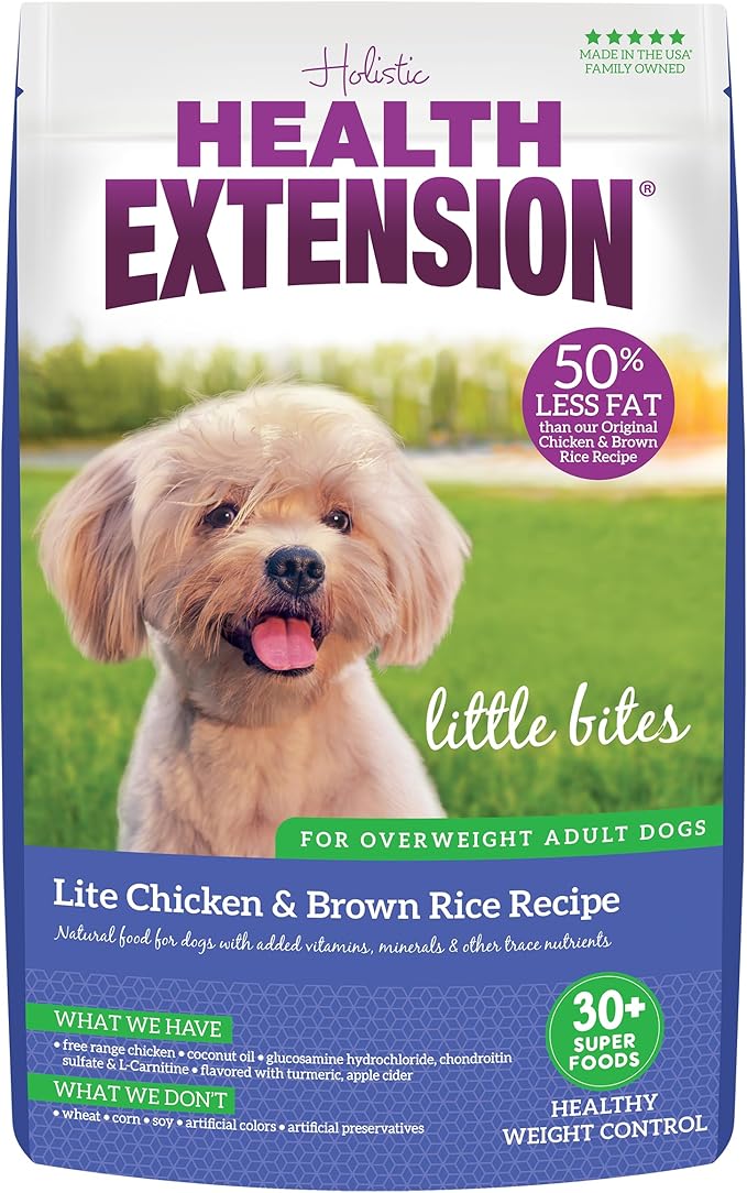 Health Extension Little bites Weight Control Dry Dog Food, Grain-free, Natural Food for Overweight Adult Dogs with added Vitamins & Mineral, Include Lite Chicken & Brown Rice Recipe (4 lbs)