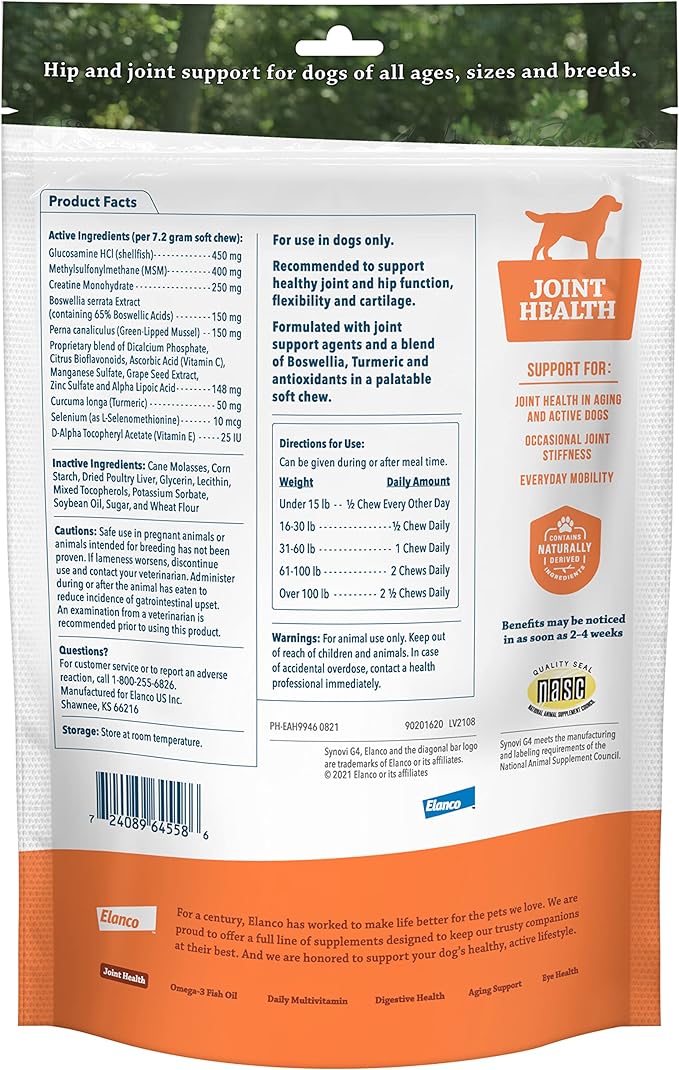 Pet Protect Synovi G4 Dog Joint Supplement Chews, 120-Count, for Dogs of All Ages, Sizes and Breeds