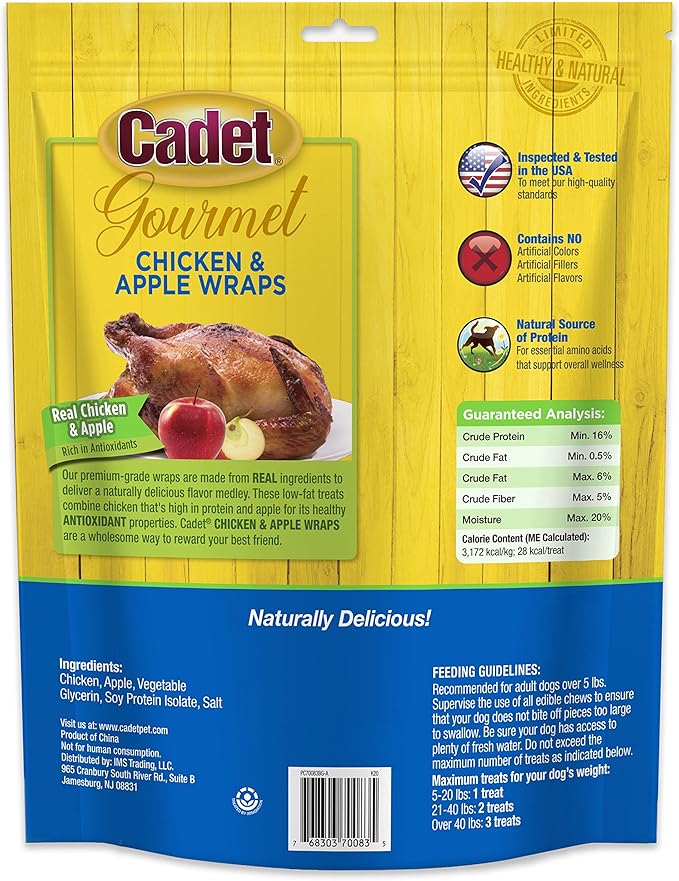Cadet Gourmet Chicken & Apple Wrapped Dog Treats Wraps - Healthy & Natural Chicken & Apple Dog Training Treats for Small & Large Dogs - Inspected & Tested in USA (28 oz.)
