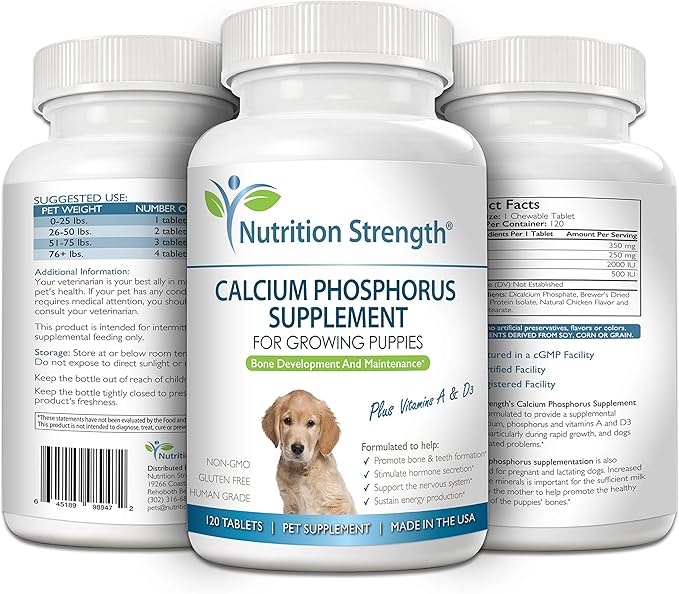 Calcium Phosphorus for Dogs Supplement, Provide Calcium for Puppies, Promote Healthy Dog Bones and Puppy Growth Rate, Dog Bone Supplement, 120 Chewable Tablets