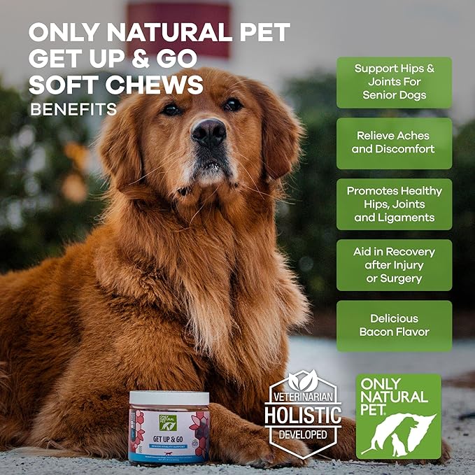 Only Natural Pet Get Up & Go Herbal Joint Support Supplement for Dogs - Holistically Formulated with Corydalis & Turmeric Hip & Joint Daily Vitamin for Senior Dog - Bacon Flavor - 60 Soft Chews