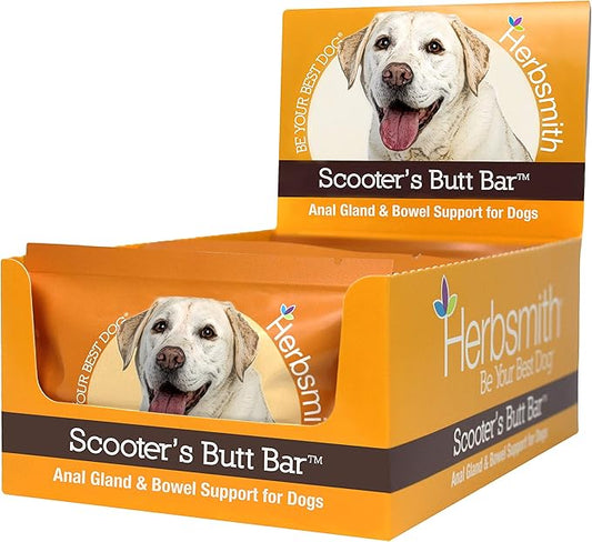 Herbsmith Scooter’s Butt Bars - Anal Gland and Bowel Support with Pumpkin Fiber for Dogs- Digestive Aid for Dogs - Dog Fiber Bars - Case of 8 Large Bars