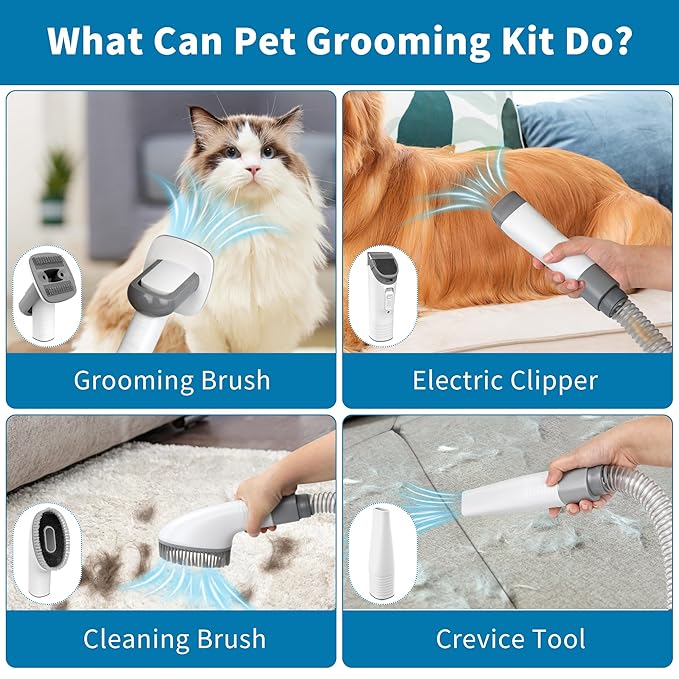 Dog Grooming Vacuum Kit: Pet Grooming Kit for Shedding, 16000PA Powerful Suction 99% Pet Hair, 1.5L Dust Cup and Low Noise Dog Clippers Tools with 4 Combs