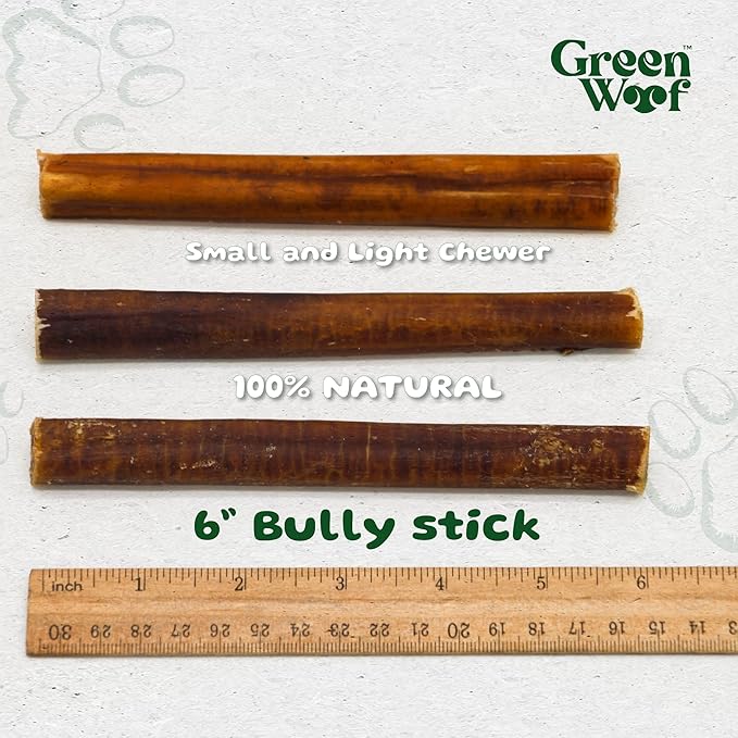 Bully Sticks (6 Inch), Easily Digestible 100% Pure Beef Treats, Pasture-Raised, Organic, Grain-Free, Durable and Long-Lasting Chews for Medium & Large Dogs (Medium, 10, Count)