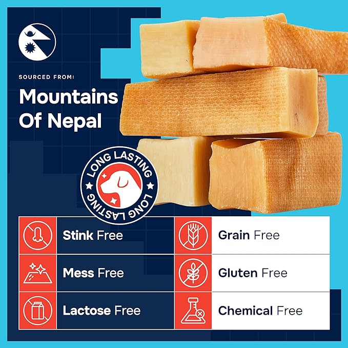 100% Natural Yak Cheese Himalayan Dog Chews for All Breeds - Lactose Free Yak Chews for Small, Medium & Large Dogs - Dental Cleaning Dog Chews for Aggressive Chewers - Long Lasting Odor & Gluten Free