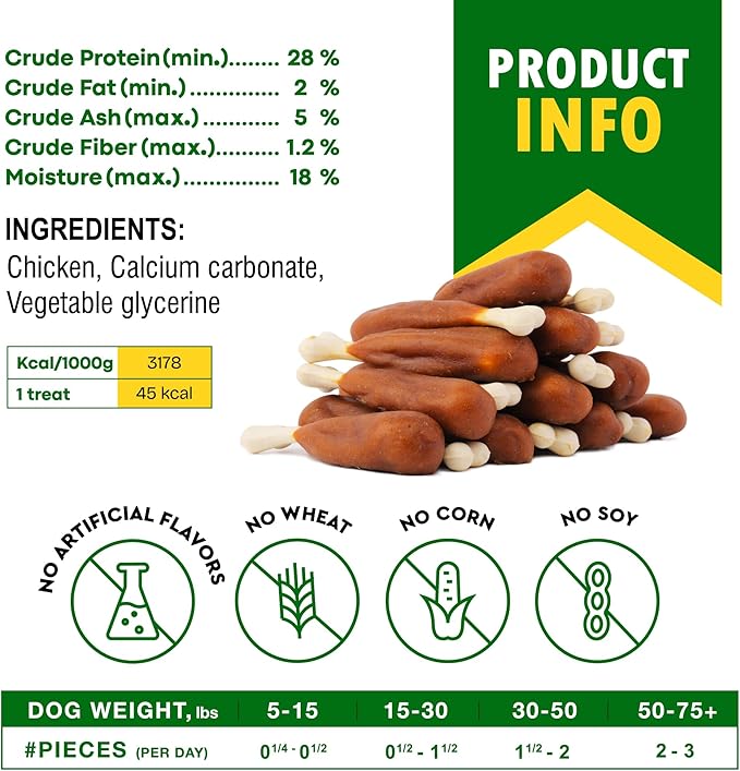 Dog Calcium Bones Wrapped Chicken & Rawhide Free Chew Treats - Pet Healthy Dried Snacks & Grain Free Meat - Bulk Best Chews for Christmas, Training Small & Large Dogs - Made for USA