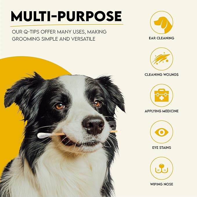 AnimoGoods⢠6 Inch Long Cotton Swabs for Dog Grooming - Eco-Friendly Q-Tips for Cats and Dogs - Dog Ear Cleaning Swabs - 100% Organic Bamboo and Cotton - 100pcs
