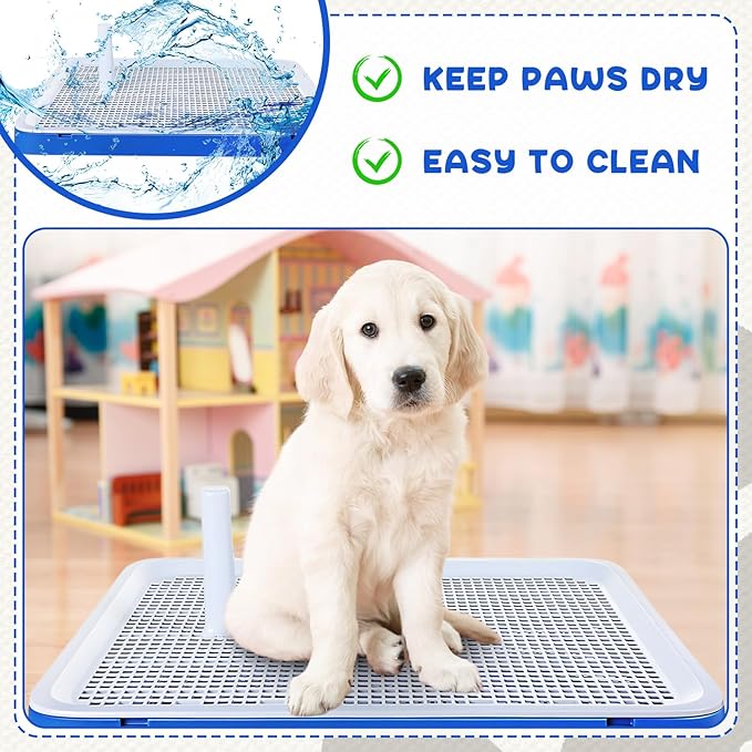 2 Pack Dog Potty Training Tray, Pee Pad Holder, Easy to Clean Puppy Pad Holder Tray with Diversion Column Nonslip Dog Pad Holders Heighten Dog Litter Box for Small Medium Pet (25.6"x19.3"x2")