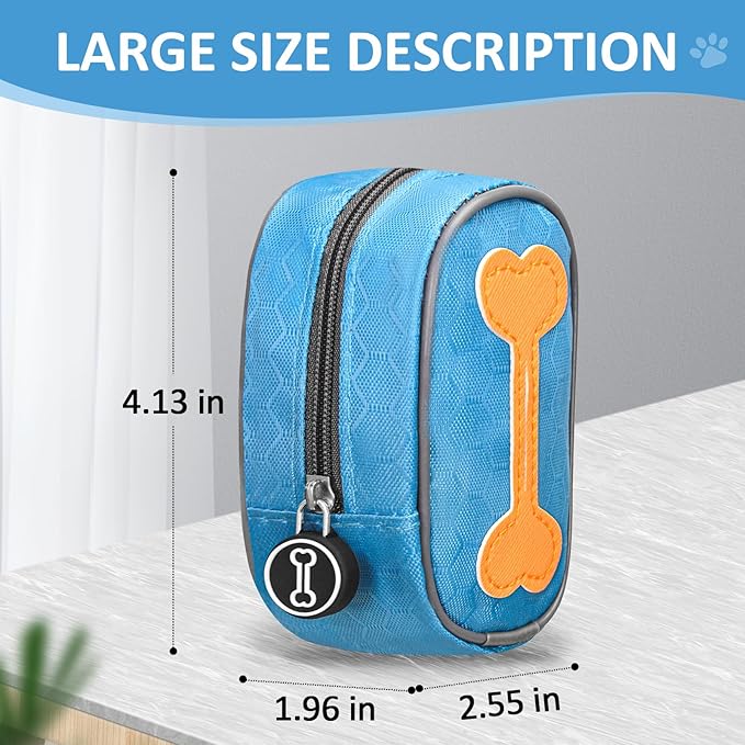 Hands Free Dog Poop Bag Holder for Leash with Big Opening, Dog Poop Bag Holder, Zippered Pouch with Carabiner Hook Waterproof Dog Poop Bag Holder(1 Doggy Bag) (Sky Blue)