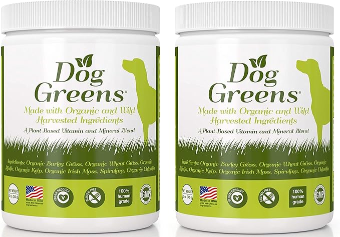 Organic Dog Multivitamin Supplement (12 oz) | Dog Greens Powder - Human Grade Superfoods, adds Essential Vitamins & Minerals to Balance a Homemade Diet, Kibble, Vegan or Raw Food (2 Pack)