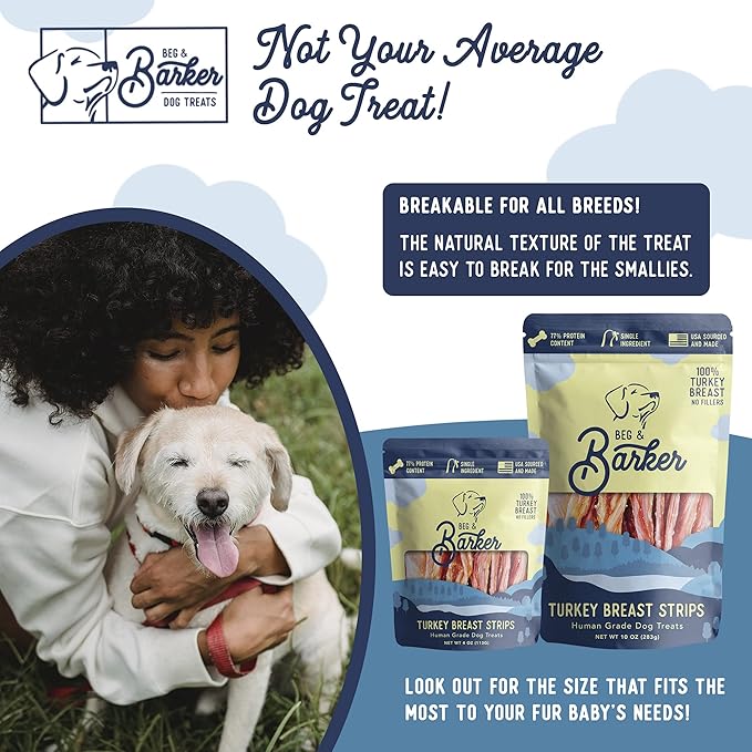 Beg & Barker Turkey Jerky for Dogs (4 Ounce, Pack of 1) - Dog Training Treats - Natural Dog Treats Made in The USA - Grain Free, Diabetic-Friendly, High Protein, Sugar-Free