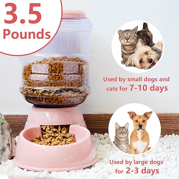 Automatic Dog Feeders, Dog Feeder Dispenser for Large Dogs, Basic Gravity Automatic Dog Cat Feeder, Dry Food Storage Container Bowl 1 Gallon Capacity, Travel Supply Feeder for Large Dog