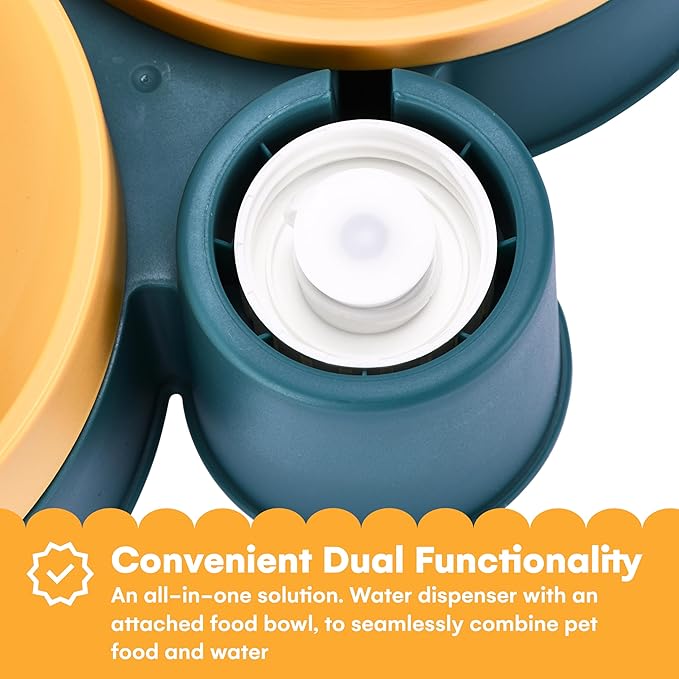 Noa Store Pet Food & Water Dispenser - 2-in-1 17oz Gravity-Fed Bowl for Dogs & Cats - Easy to Refill/Clean - Compact, Stylish Design - Keep Your Pet Hydrated & Fed on The Go - Orange, 8.2"x11.8"x7.4"