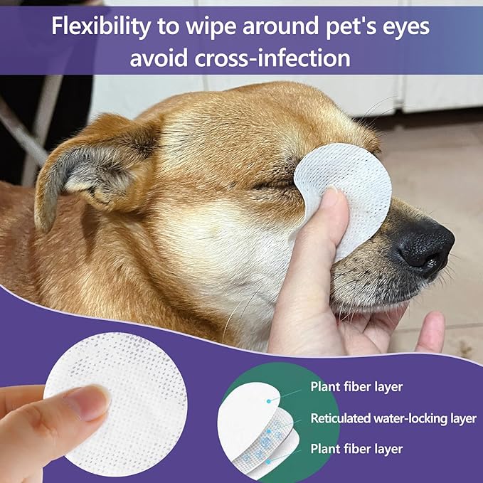 Pet Gentle Eye Wipes, 130 Count Universal Cat & Dog Grooming Wipes, Natural and Safe for Removing Dirt Crust and Discharge, Hypoallergenic for Ear, Body, Paw