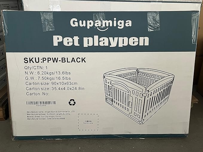 Pet Playpen with Mesh Fabric Top Cover Foldable Gate for Dogs Heavy Plastic Puppy Exercise Pen Small Pets Fence Puppies Folding Cage 4 Panels for Puppies and Small Dogs House Black (33.5x33.5 Inches)