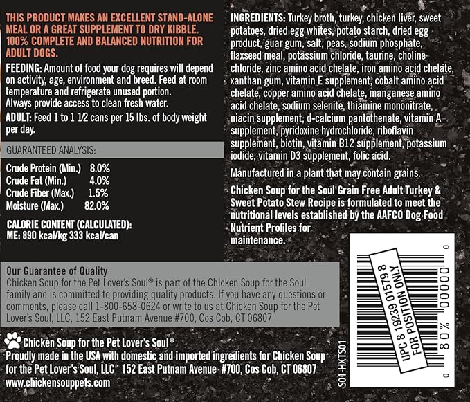 Chicken Soup For The Soul Pet Food Grain-Free Wet All Stages Dog Food, Turkey Stew, 13 Ounce Can (Pack of 12) | Soy, Corn & Wheat Free, No Artificial Flavors or Preservatives
