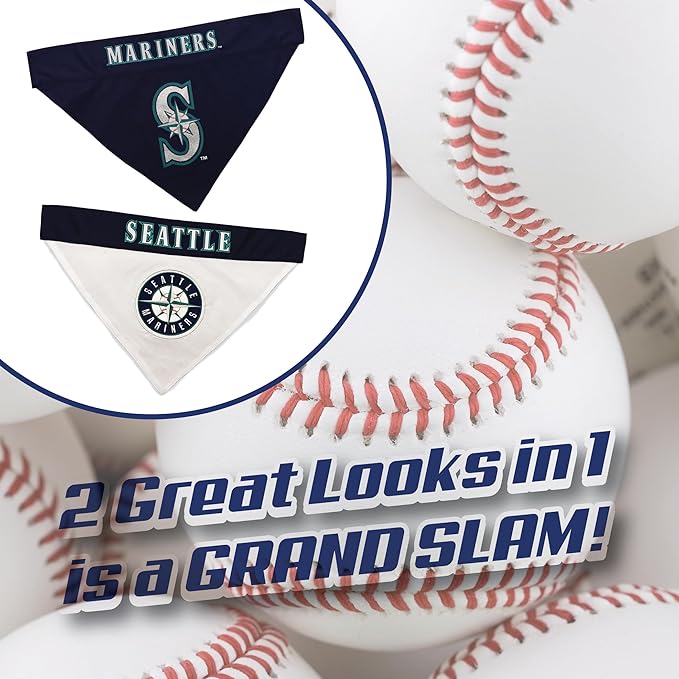 Pets First MRN-3217-L-XL MLB Seattle Mariners Reversible Pet Bandana, Large/X-Large, MLB Team Color