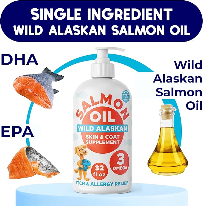 Omega 3 Fish Oil for Dogs (32oz) - Skin & Coat Health - Dry & Itchy Skin Relief + Allergy Support - Shiny Coat - EPA&DHA Fatty Acids - Salmon Oil Promotes Heart, Hip & Joint Support