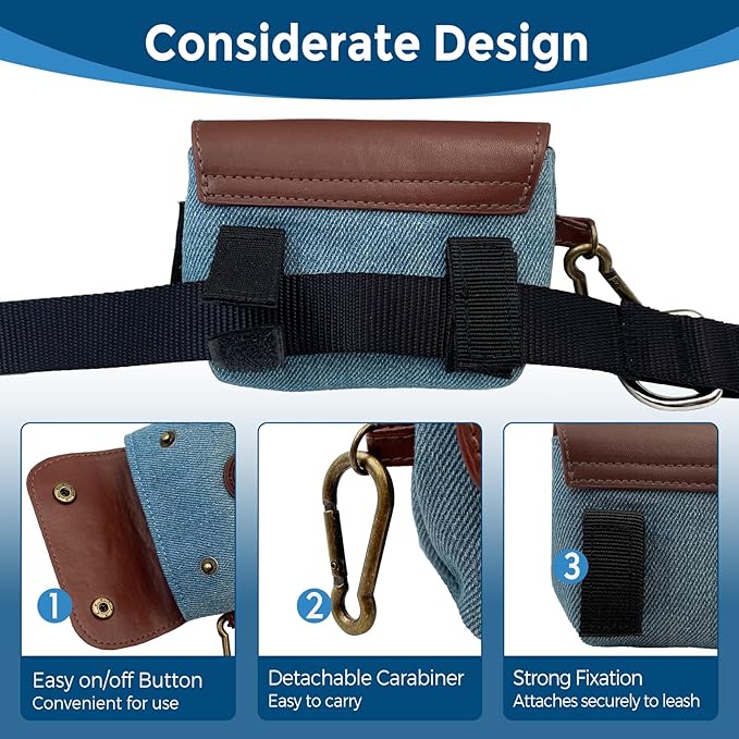 Dog Poop Bag Holder, Portable Dog Poop Bag Dispenser with 1 Metal Clip, Jeans & PU Leather Poop Pag Polders for Leashes