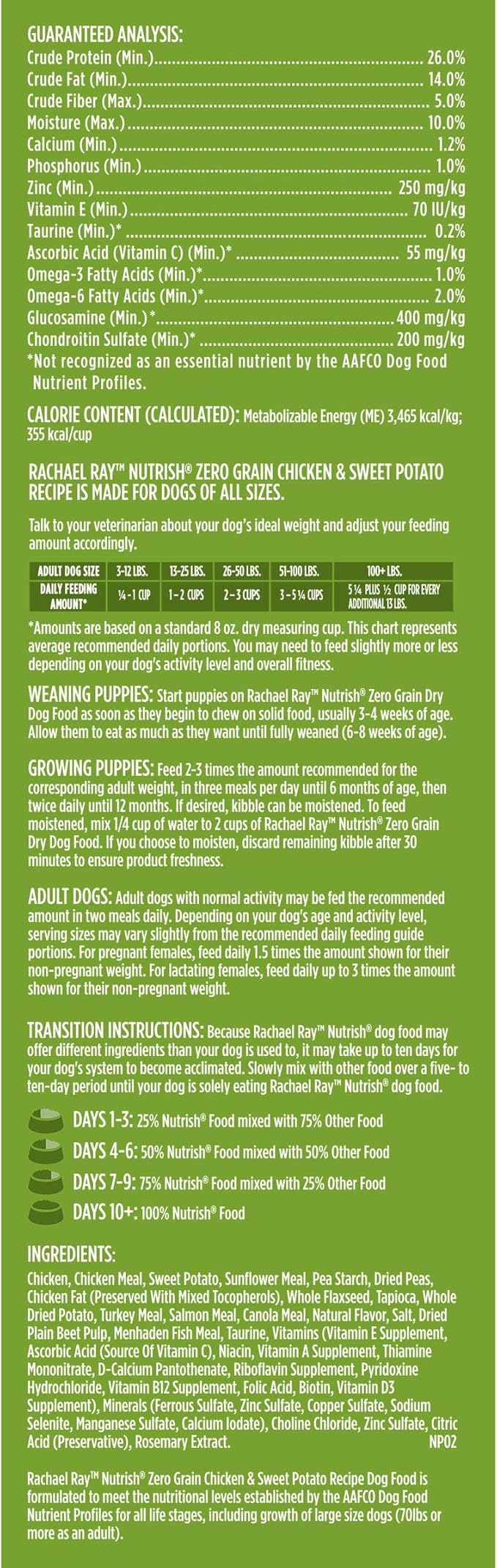 Rachael Ray Nutrish Zero Grain Dry Dog Food, Chicken & Sweet Potato Recipe, 26 Pound Bag
