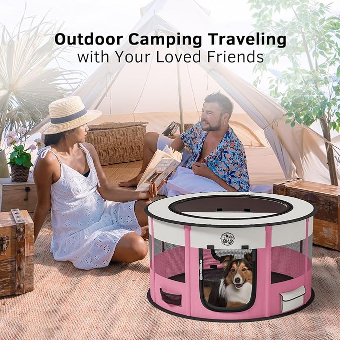 Playpen for Dogs, 44"*44"*24" Large Foldable Pet Play Pens Indoor Outdoor Exercise Pen with Carrying Case Food Bowl for Cat Puppy Rabbit