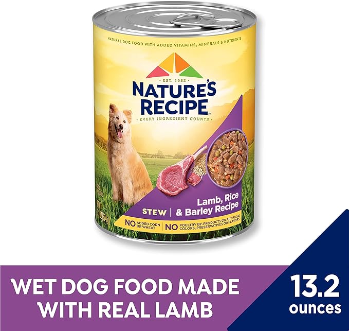 Nature’s Recipe Stew Lamb, Rice & Barley Recipe Wet Dog Food, 13.2 oz. Can, 12 Count