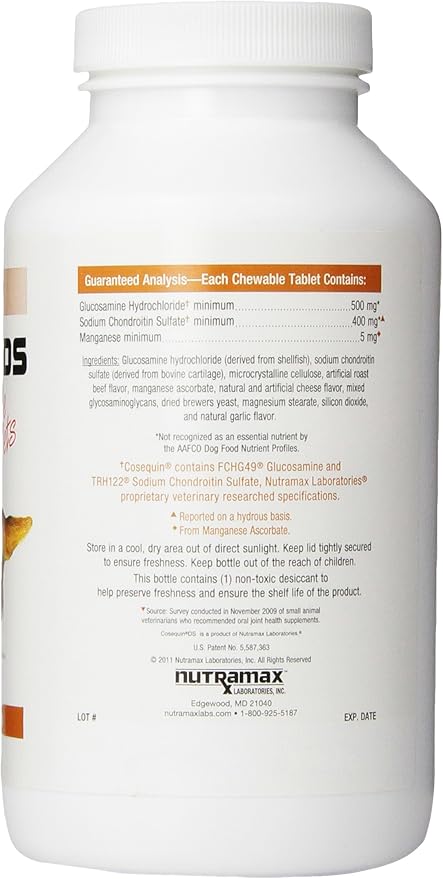 Nutramax Cosequin DS Joint Health Supplement for Dogs - With Glucosamine and Chondroitin, 2 Pack, 500 Total Chewable Tablets