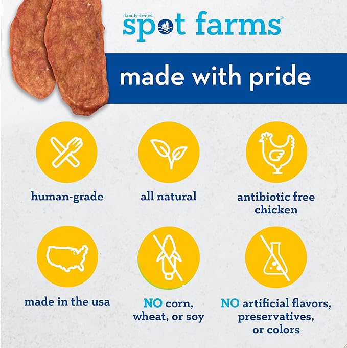Spot Farms All Natural Human Grade Dog Treats, Chicken Jerky With Flaxseed And Vitamin E, 12.5 Ounce