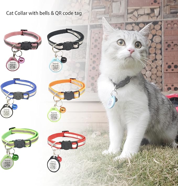 2 Pack - QR Code Pet ID Dog cat Tags for Collar Personalized for Pet Online Profile - Scan QR Receive Instant Pet Location Alert Email, Anti-Lost,No Subscription fees (Blue&Black, for cat - 1")