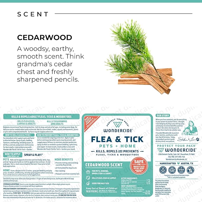 Wondercide - Flea, Tick & Mosquito Spray for Dogs, Cats, and Home - Flea and Tick Killer, Control, Prevention, Treatment - with Natural Essential Oils - Pet and Family Safe - Cedarwood 128 oz