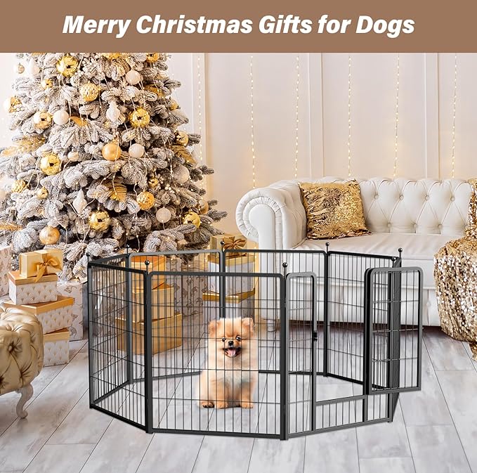 HealSmart Dog Playpen Indoor, Puppy Playpen Indoor for Yard, Camping, 32" Height 8 Panels Heavy Duty Dog Pen for Small/Medium Dogs, Black