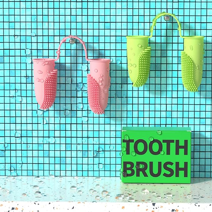 2 PCS Finger Toothbrush for Dogs, 135º Surround Bristles, Two Fingers Toothbrushes Kit for Dogs/Cats Teeth Cleaning, Dental Care for Dogs, Cats, Puppies and Small Pets (Green)