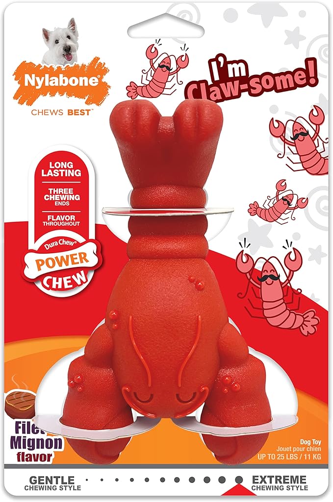 Nylabone Lobster Dog Toy Power Chew – Cute Dog Toys for Aggressive Chewers – with a Funny Twist! Filet Mignon Flavor, Small/Regular