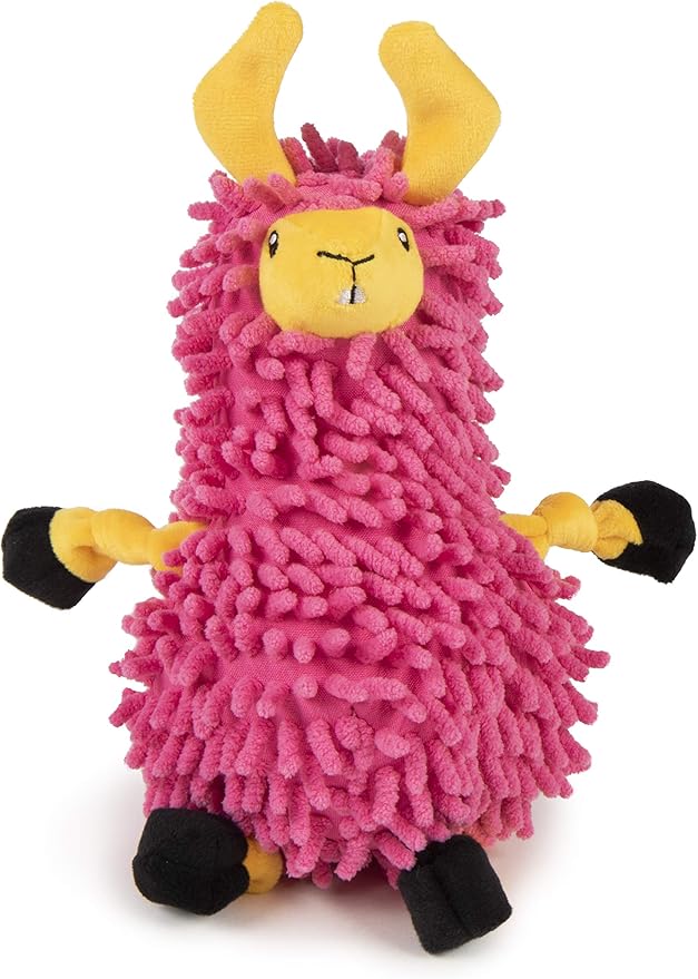 goDog Llamas Noodle Squeaky Plush Dog Toy, Chew Guard Technology - Pink, Small
