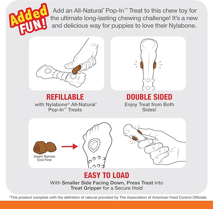 Nylabone Puppy Power Chew Knuckle Bone & Pop-In Puppy Treat Toy Combo Chicken Medium/Wolf (1 Count)