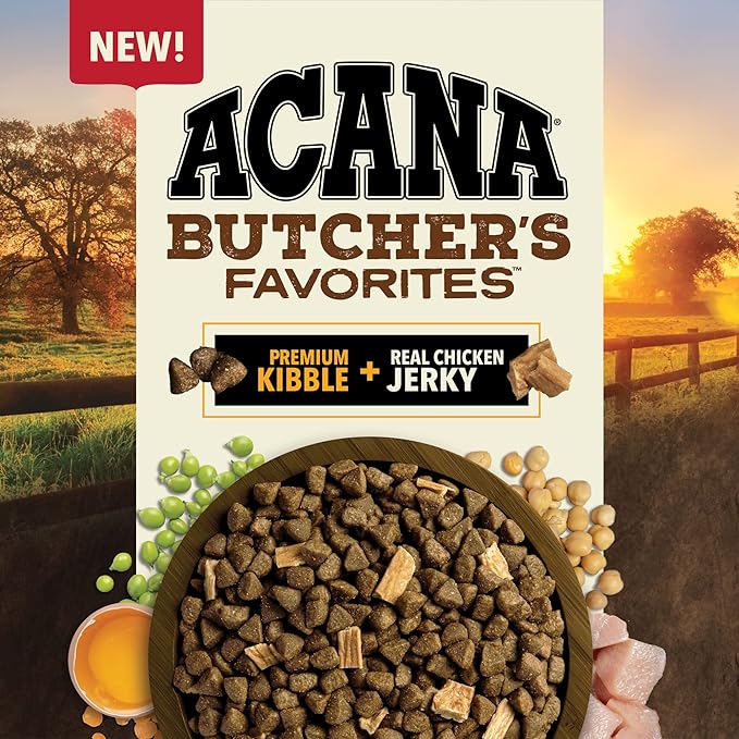 ACANA Butcher's Favorites Dry Dog Food, Free-Run Poultry* & Liver Recipe, Dog Food Kibble & real chicken jerky, 4lb