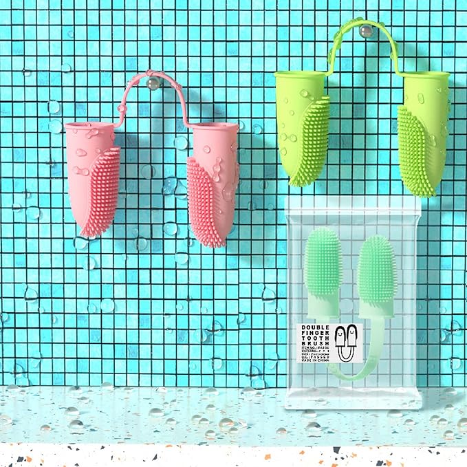 2 Pack Dog & Cat Toothbrush, Finger Toothbrush Kit,135ºSurround Fine Soft Bristles,Double-Finger Toothbrush Dental Care, Easy Teeth Cleaning for Dogs,Puppies, Cats and Small Pets