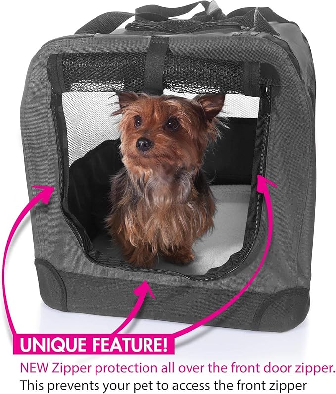 2PET Foldable Dog Crate - Soft, Easy to Fold & Carry Dog Crate for Indoor & Outdoor Use - Comfy Dog Home & Dog Travel Crate - Strong Steel Frame, Washable Fabric Cover - Medium, Grizzle Grey