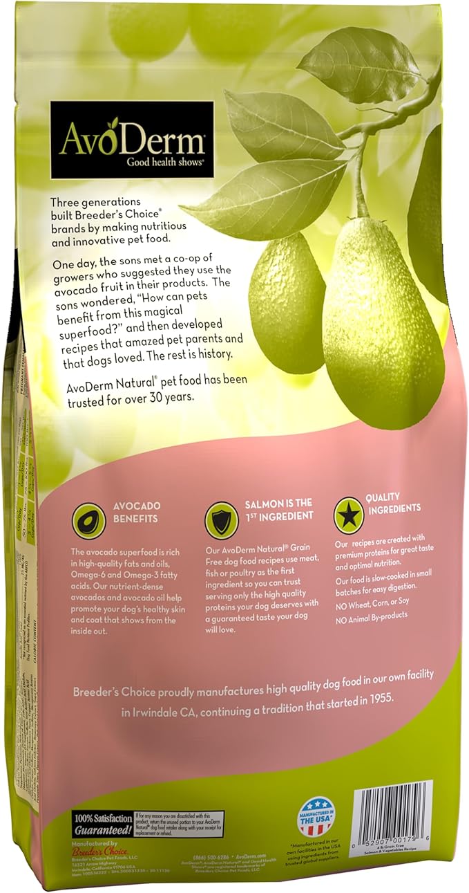 AvoDerm Natural All Life Stages Dry Dog Food, Grain Free, Salmon & Vegetables Recipe, Seafood, 4 Pounds