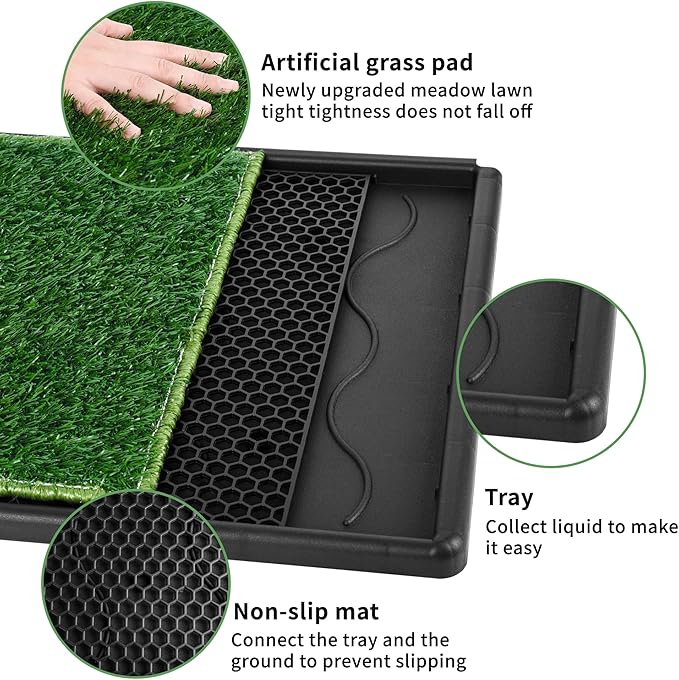 Grass Pad for Dogs,17”x25” Dog Grass Pad with Tray,Indoor&Outdoor Dog Potty Tray,Perfect Training Pet Portable Potty,Washable Puppy Pee Pad for Puppy Training Apartment,Balcony and Apartment Use