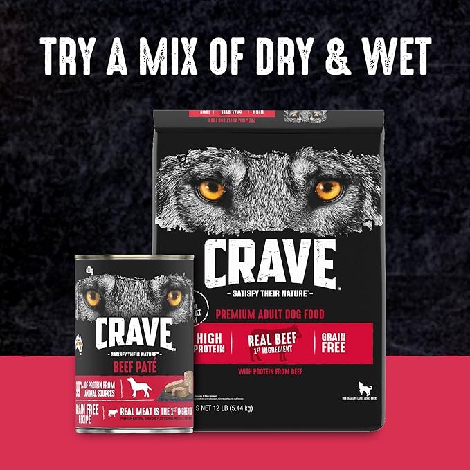 CRAVE Grain Free High Protein Adult Dry Dog Food, Beef, 12 lb. Bag