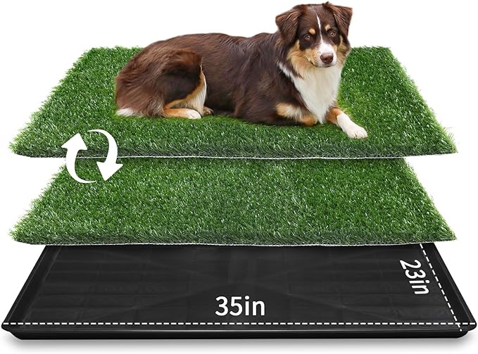 LOOBANI 35in x 23in Extra Large Grass Porch Potty Tray, 2-Pack Replacement Artificial Grass Puppy Training Pads, Quickly Absorbency Portable Dog Potty
