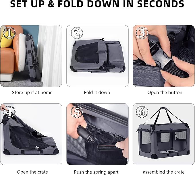 Portable Dog Crate, Collapsible Dog Travel Crate 32x23x23 with Soft Blanket Foldable Bowl and a Poop Bag with Dispenser for Medium & Large Dogs