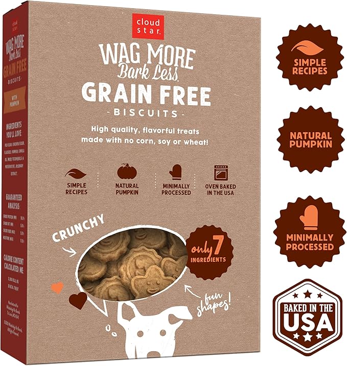 Cloud Star Corp, Wag More Bark Less Grain Free Oven Baked Pumpkin Dog Biscuits , 14 Ounce (Pack of 1)