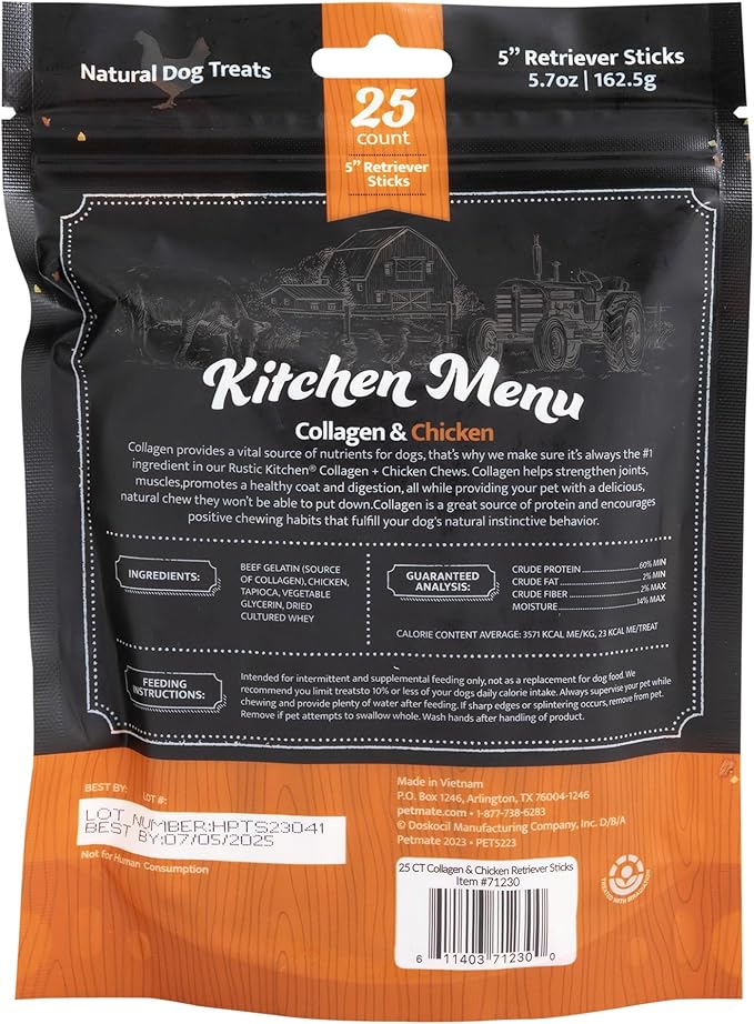 Chicken Collagen Sticks for Dogs, Dog Chews Long Lasting, Rawhide Free, 25 Count, Bully Sticks for Large, Medium, and Small Dogs