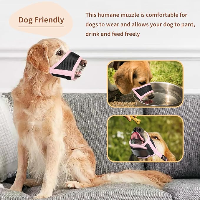 HEELE Dog Muzzle Nylon Soft Muzzle Anti-Biting Barking Secure,Mesh Breathable Pets Muzzle for Small Medium Large Dogs 4 Colors 4 Sizes (L, Pink)