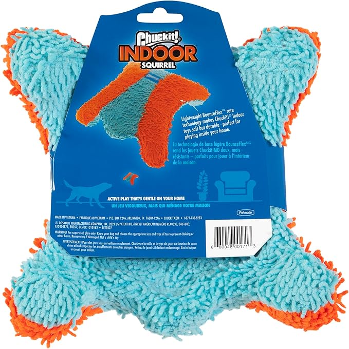 ChuckIt! Indoor Fetch Squirrel Dog Toy (9 Inch), Orange and Blue